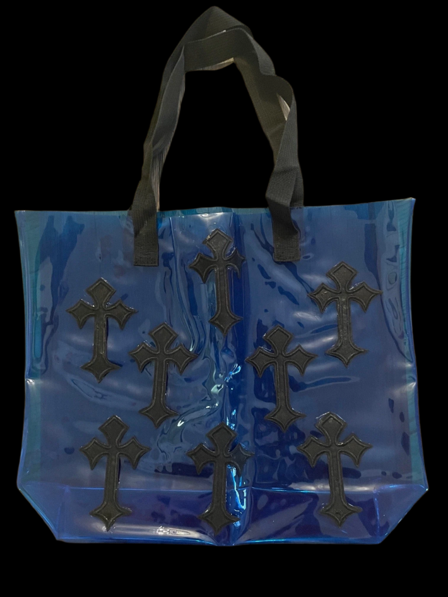Gothic Black Cross Holographic PVC Blue Tote Bag