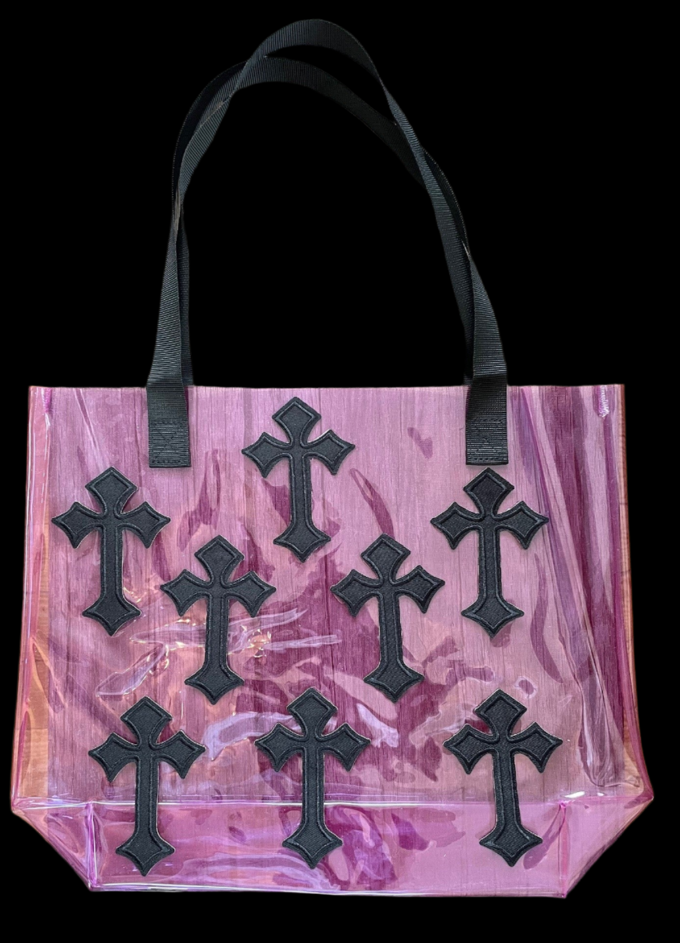 Gothic Black Cross Holographic PVC Violet Tote Bag