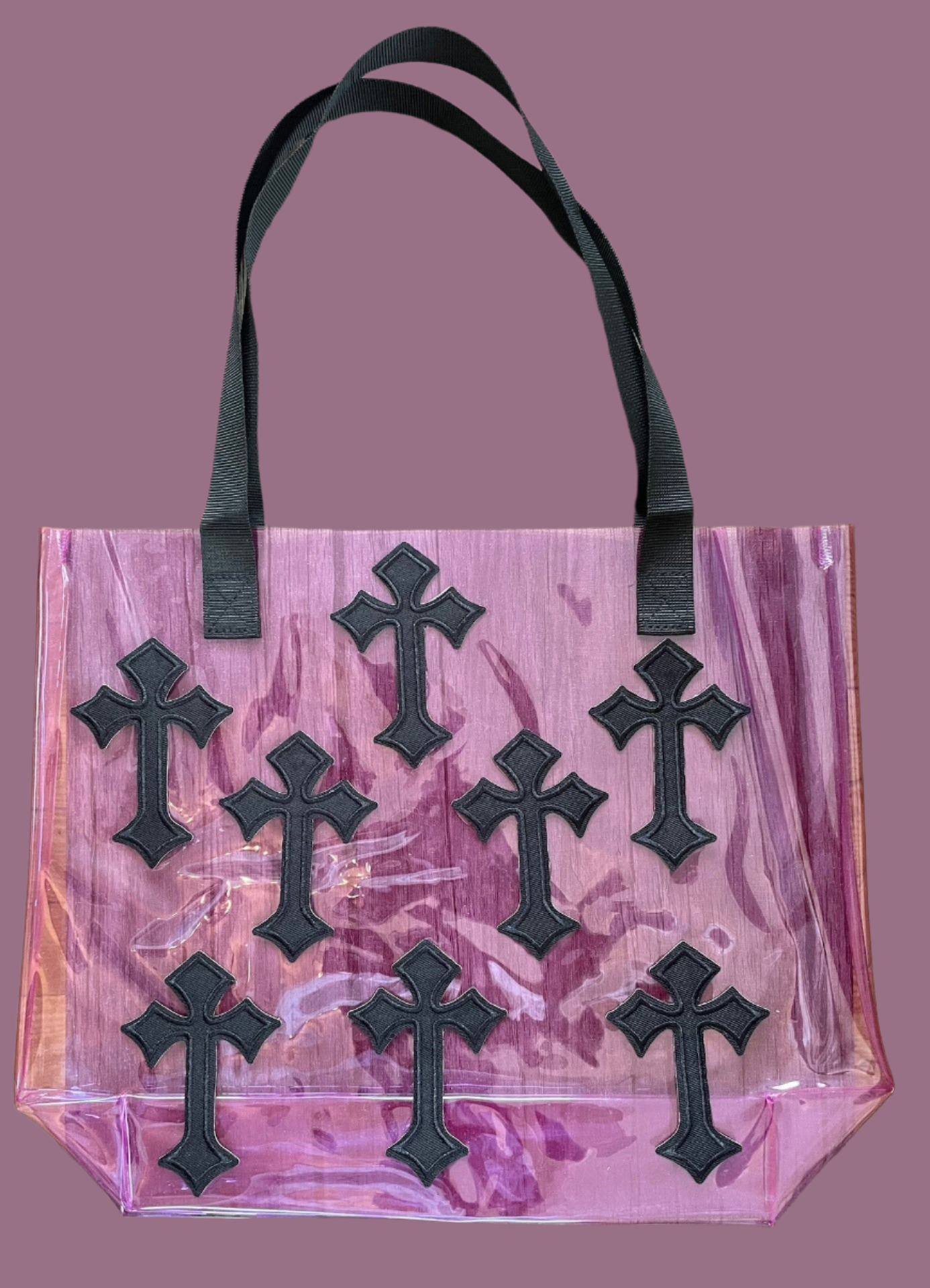 Gothic Black Cross Holographic PVC Violet Tote Bag