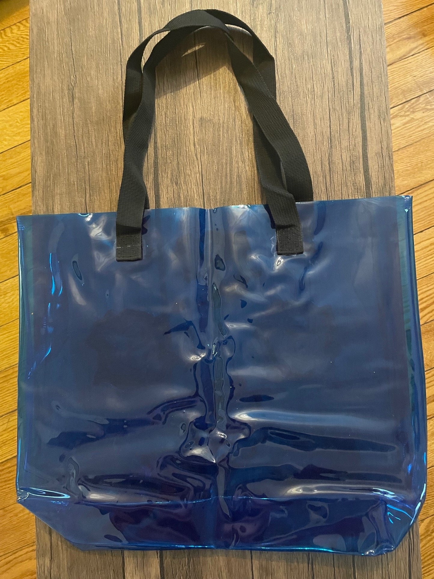 Gothic Black Roses Holographic PVC Blue Tote Bag