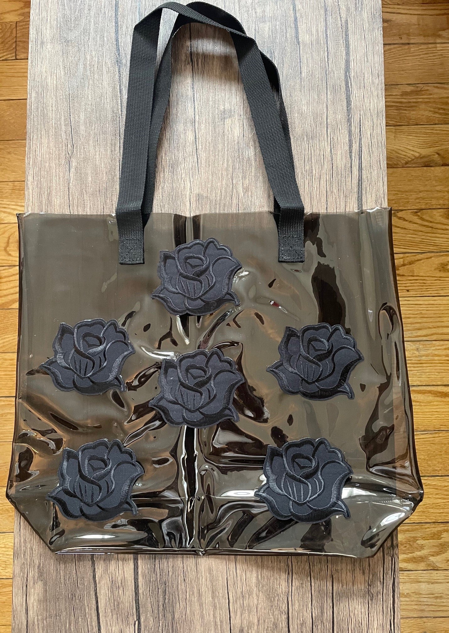 Gothic Black Roses Holographic PVC Black Tote Bag