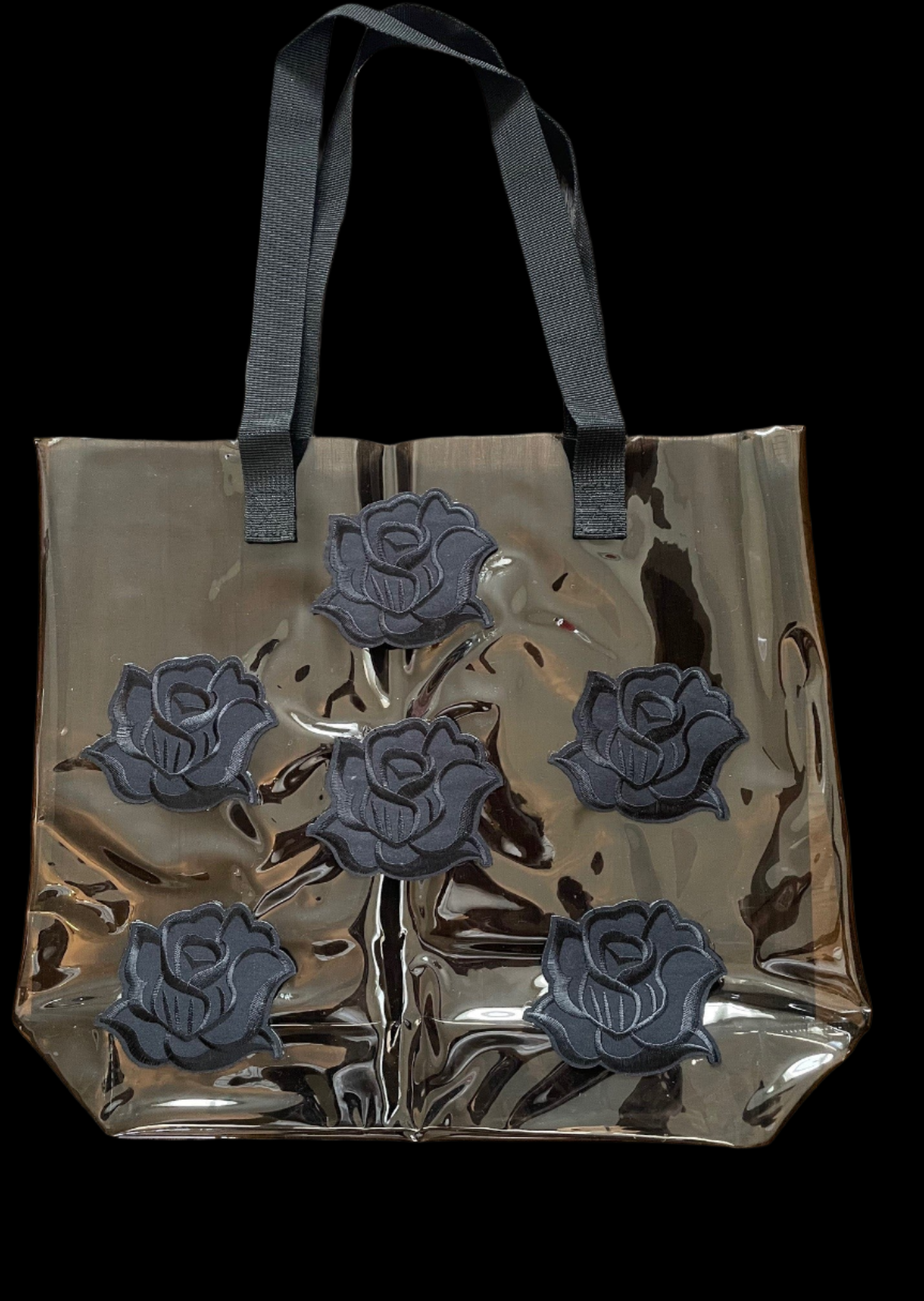 Gothic Black Roses Holographic PVC Black Tote Bag
