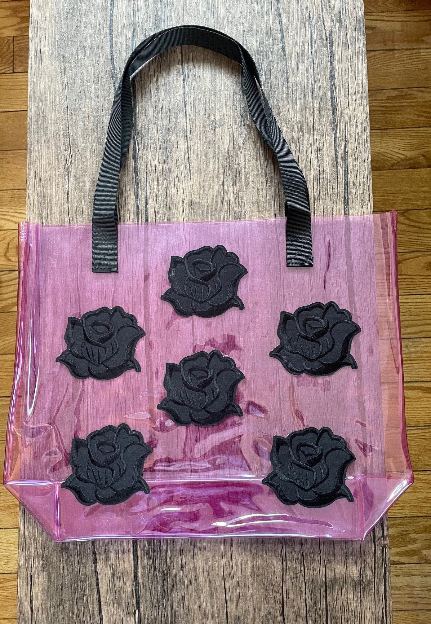 Gothic Black Roses Holographic PVC Violet Tote Bag