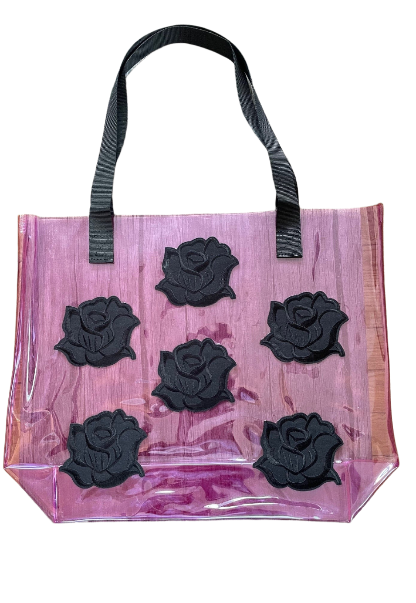 Gothic Black Roses Holographic PVC Violet Tote Bag