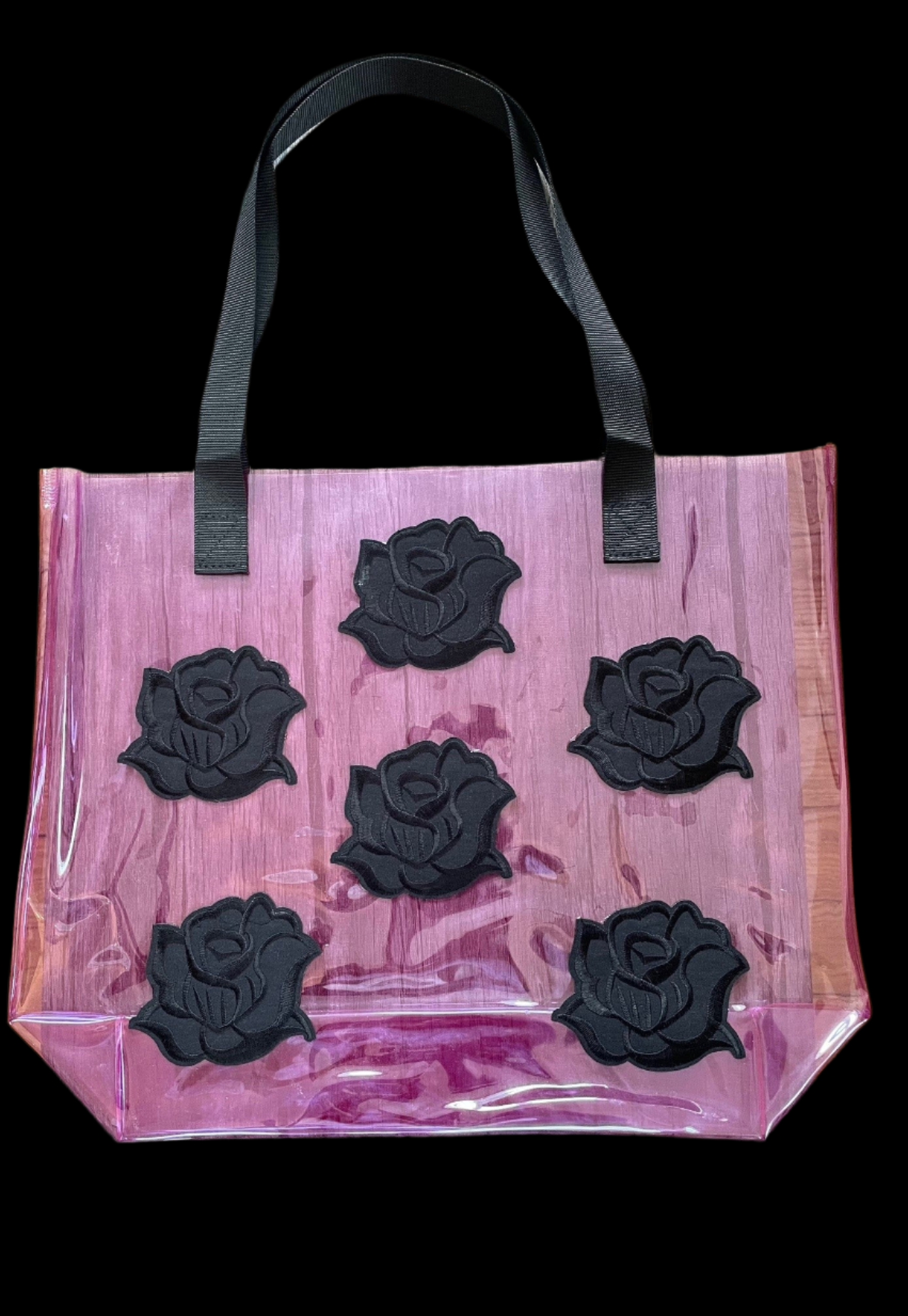 Gothic Black Roses Holographic PVC Violet Tote Bag