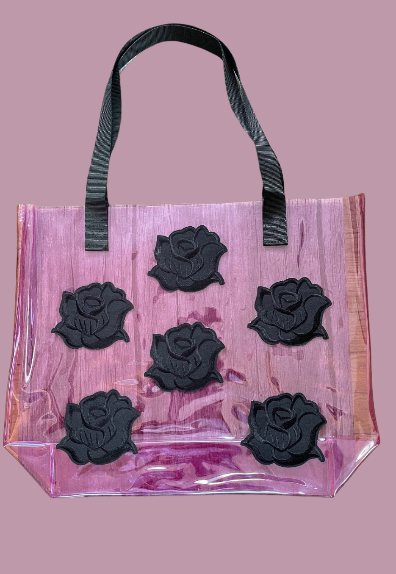 Gothic Black Roses Holographic PVC Violet Tote Bag