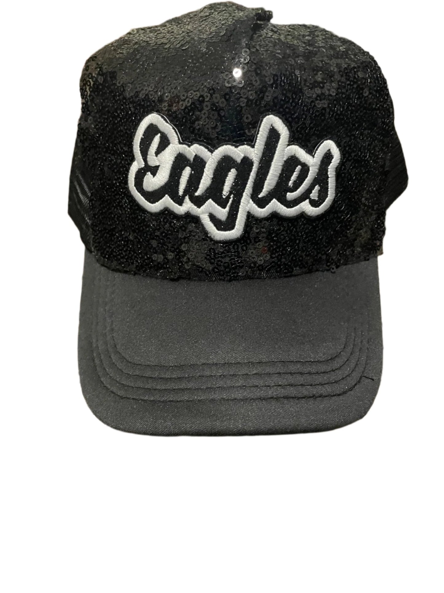 Eagles Black Sequin Hat with Word Logo
