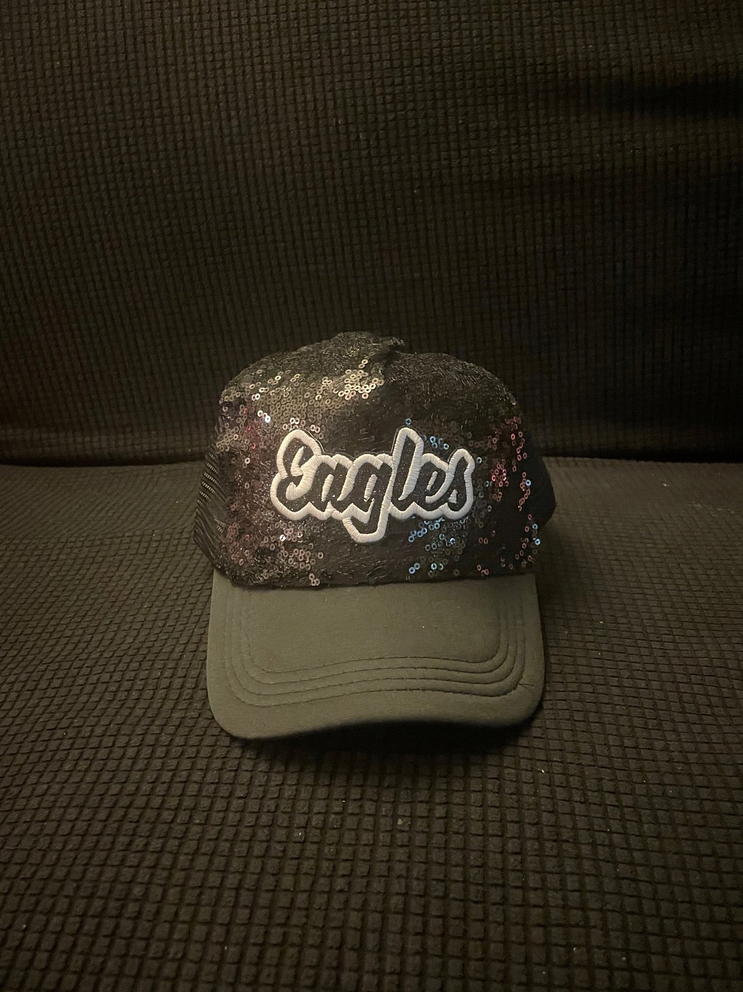 Eagles Black Sequin Hat with Word Logo