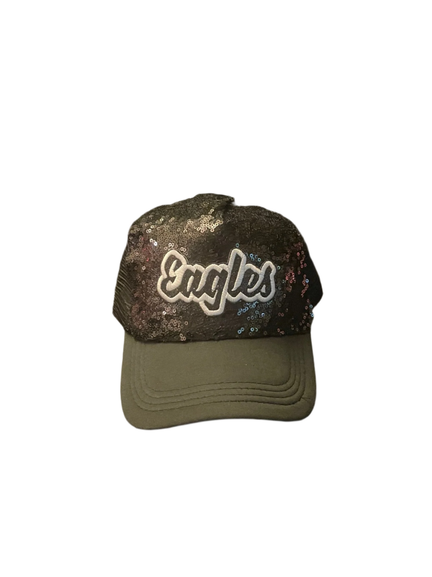 Eagles Black Sequin Hat with Word Logo