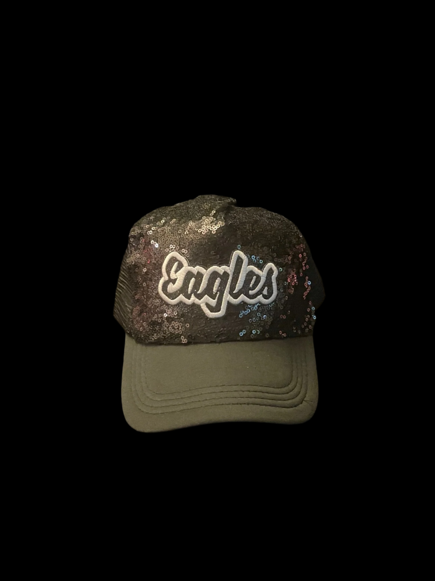 Eagles Black Sequin Hat with Word Logo