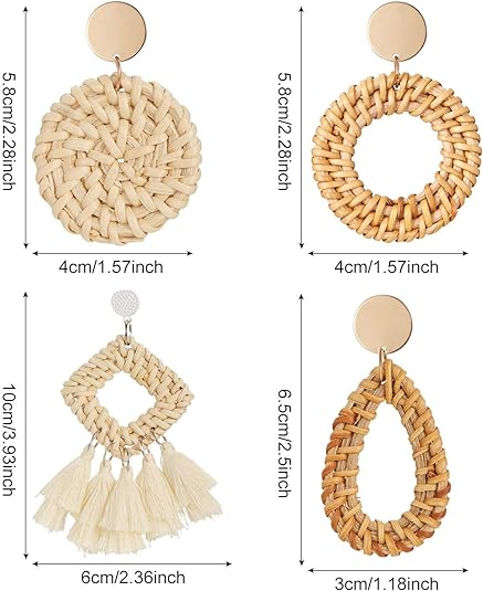 4 Pairs Straw Handmade Bohemian Earrings Set