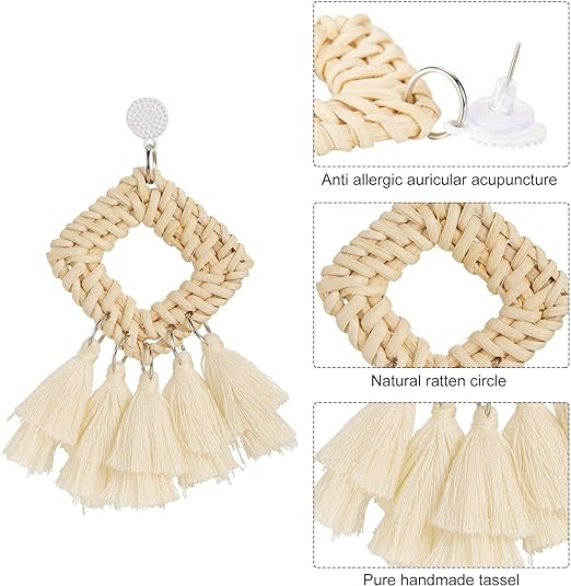 4 Pairs Straw Handmade Bohemian Earrings Set
