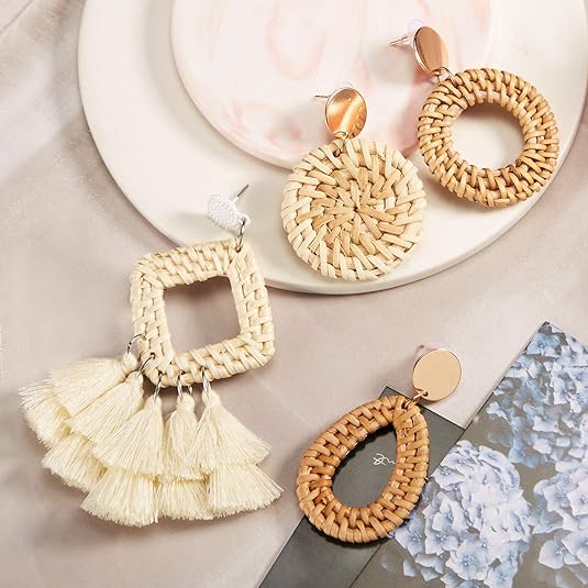 4 Pairs Straw Handmade Bohemian Earrings Set