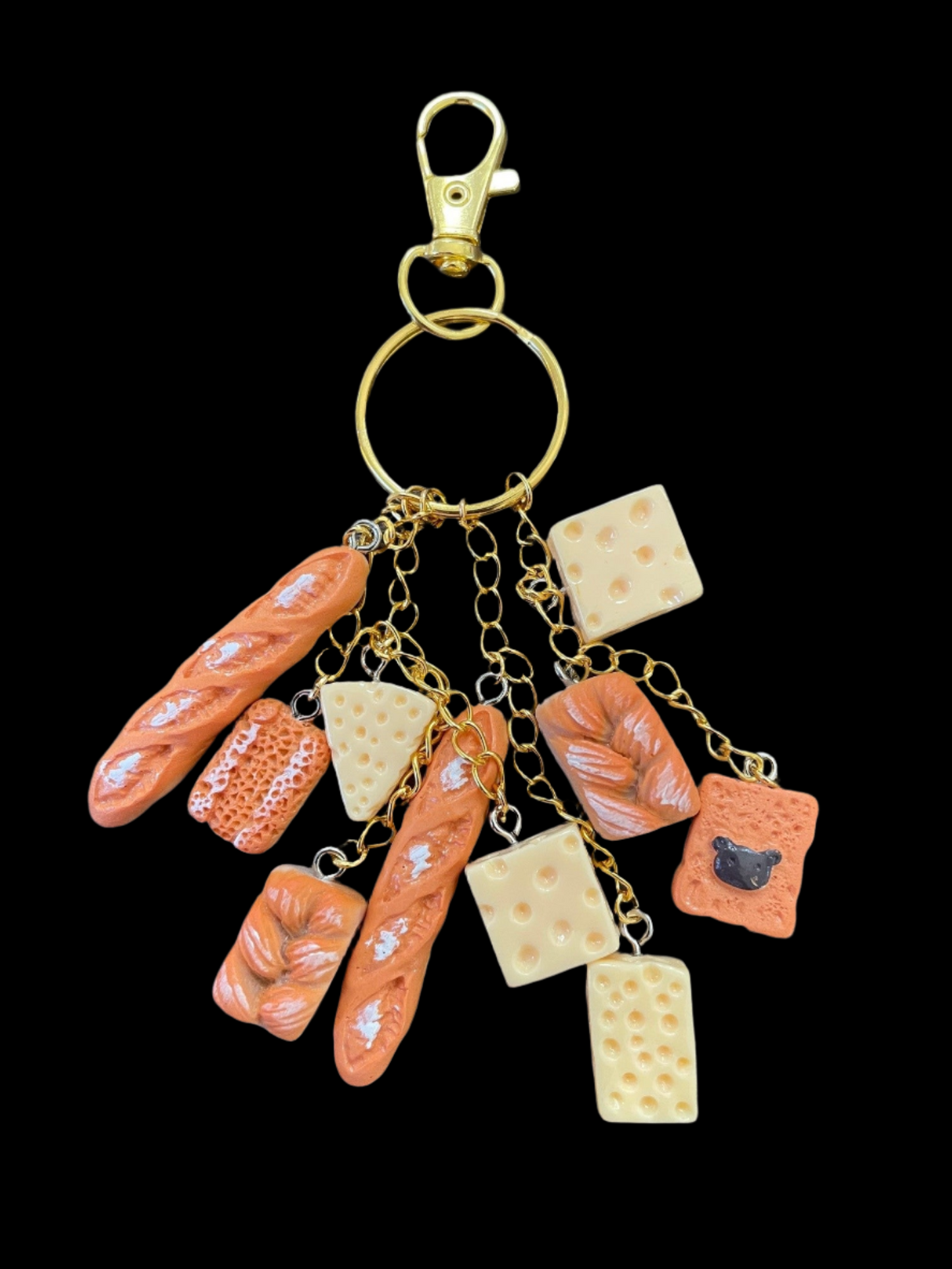 Love Bread and Cheese Gold Bag Charm