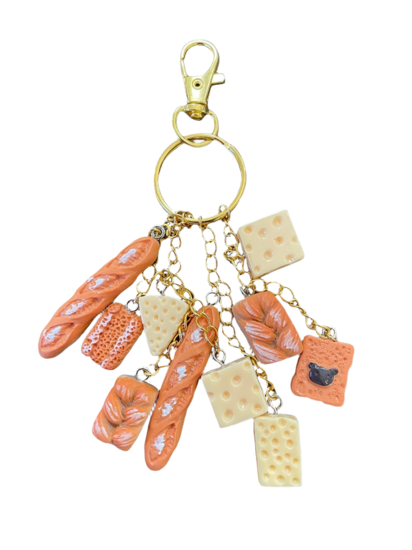 Love Bread and Cheese Gold Bag Charm