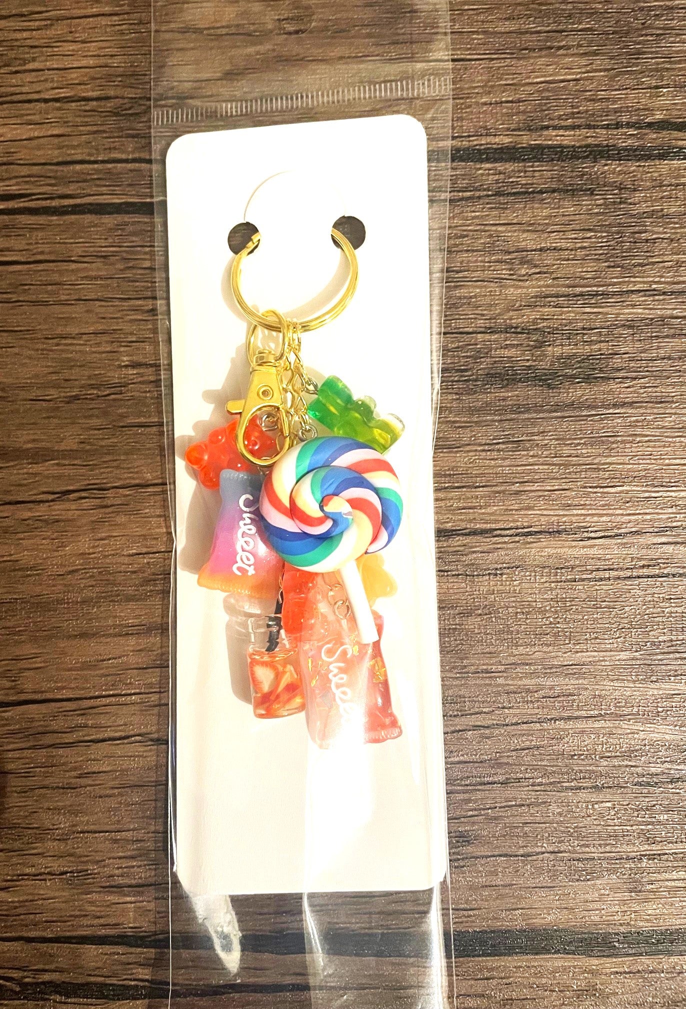 Love Candy Red Lollipop and Gummy Bear Gold Bag Charm