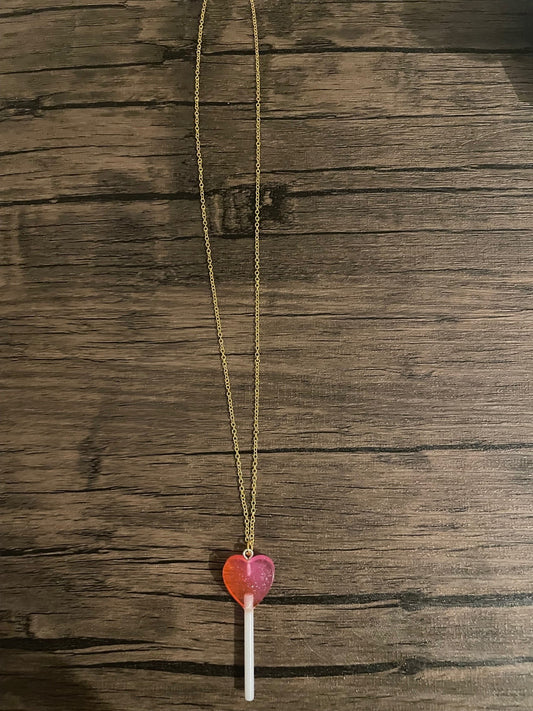 Love Candy Red and Pink Heart Lollipop Charm Necklace