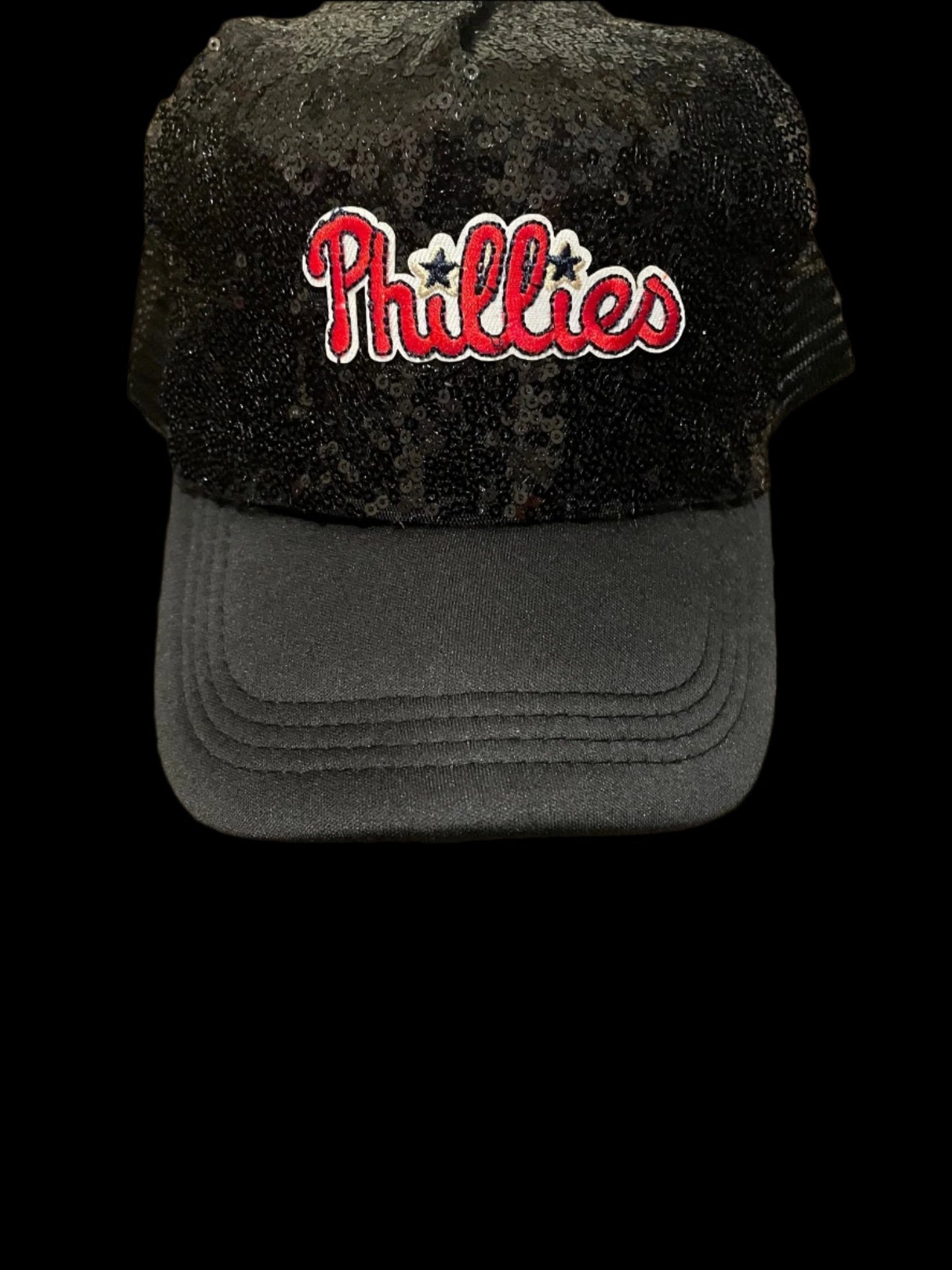 Phillies Black Sequin Hat with Word Logo