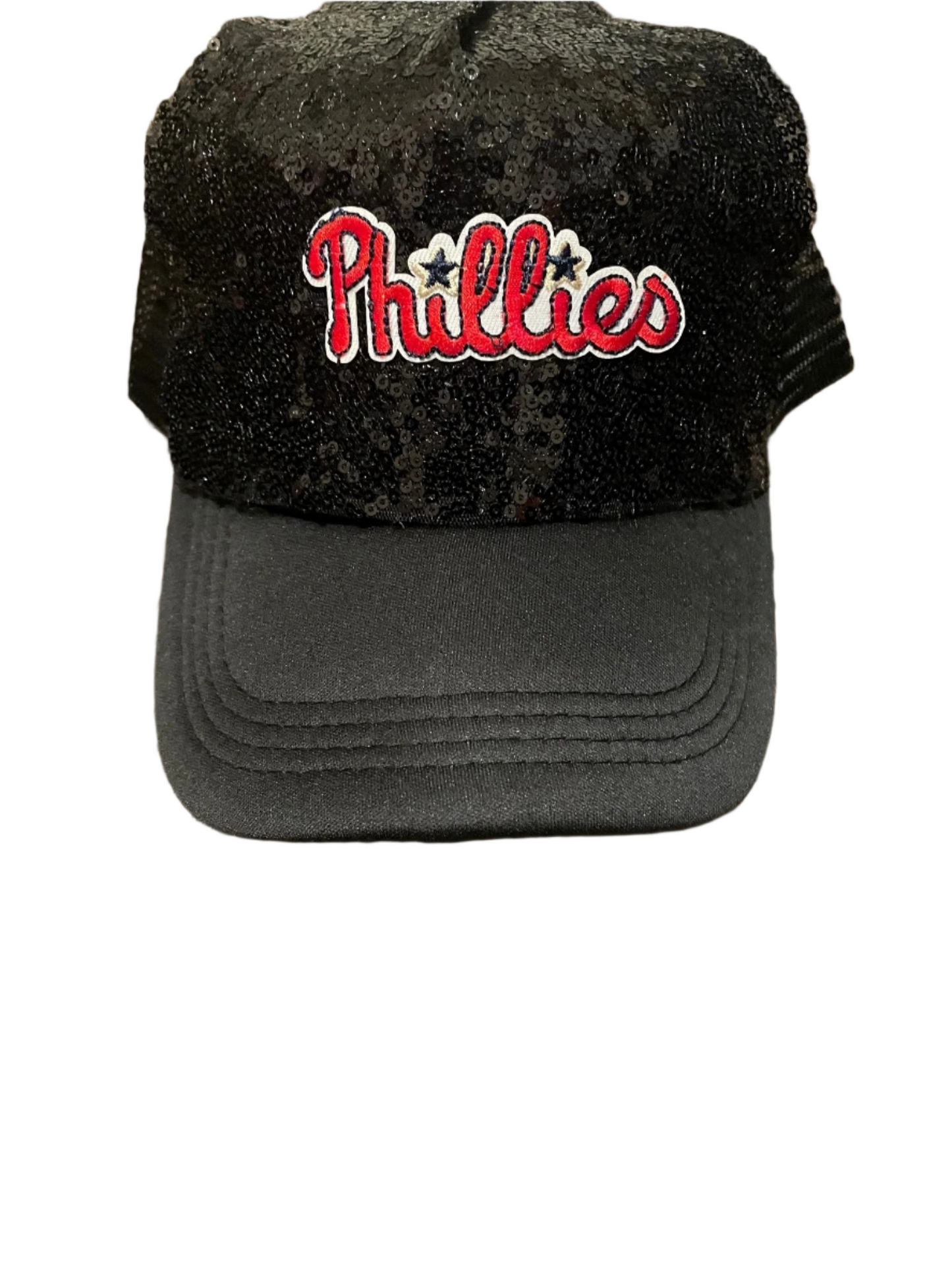 Phillies Black Sequin Hat with Word Logo