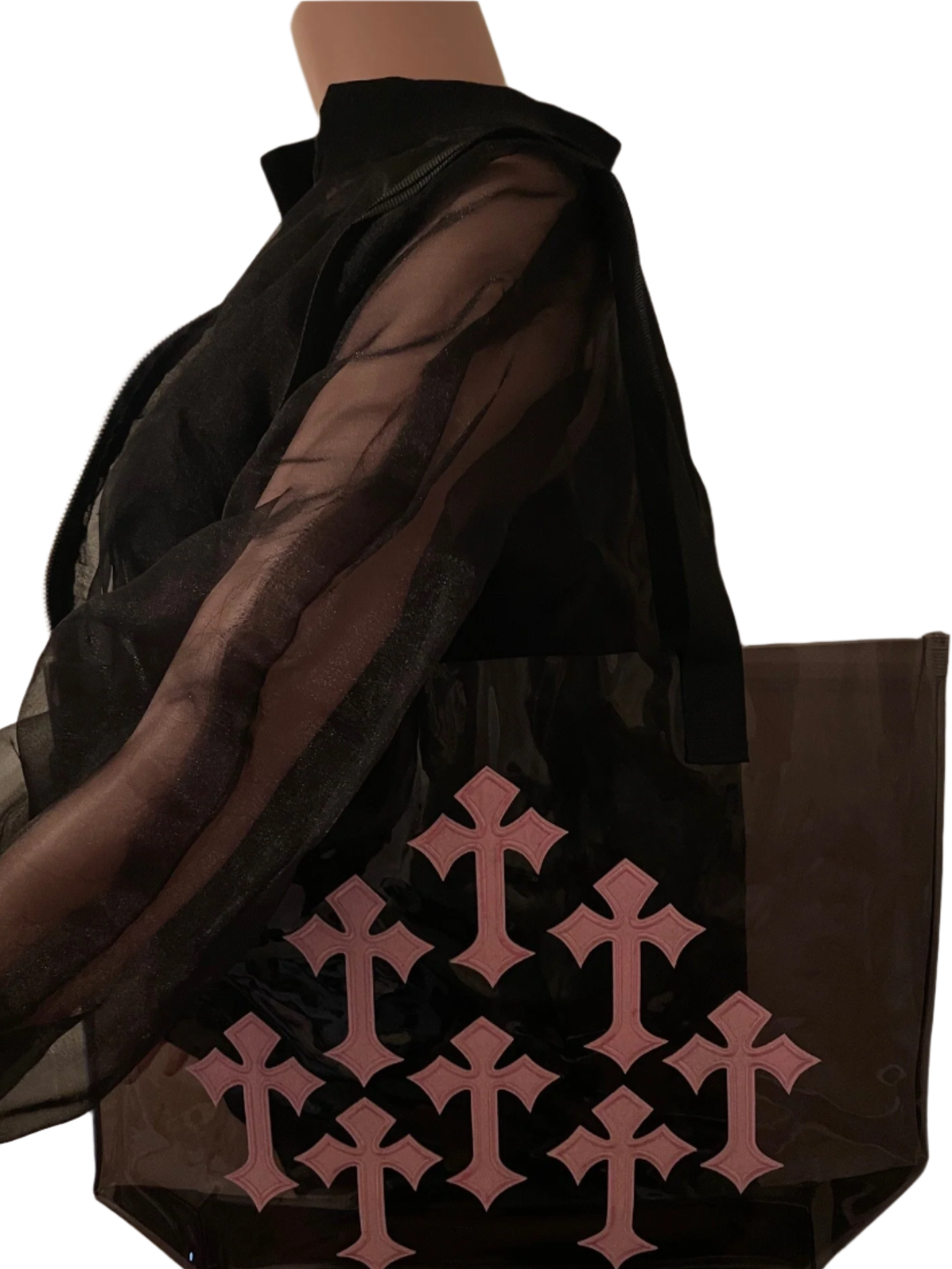 Pink Cross Holographic PVC Black Tote Bag