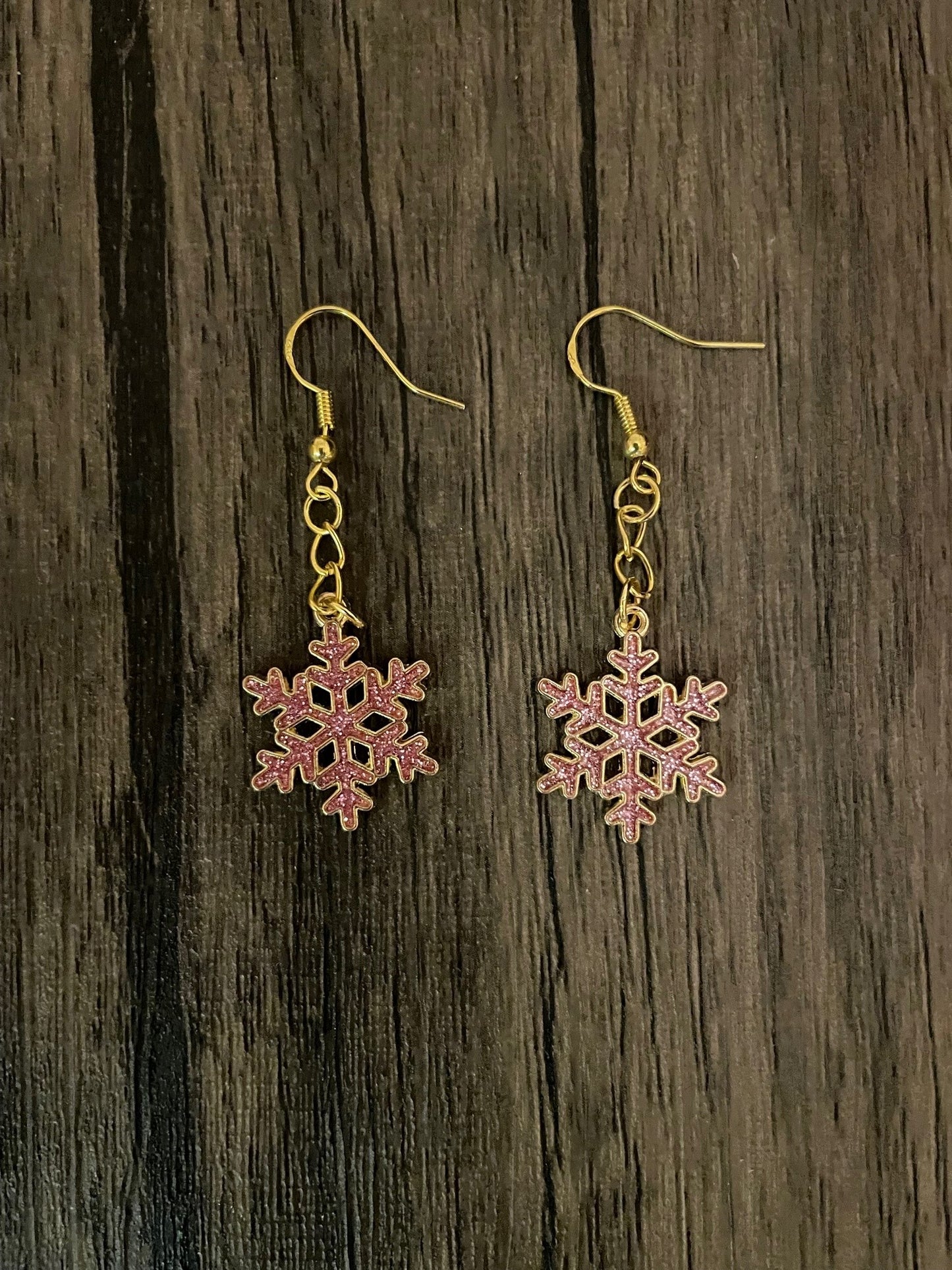 Pink Rhinestone Snowflake Earrings with Gift Box