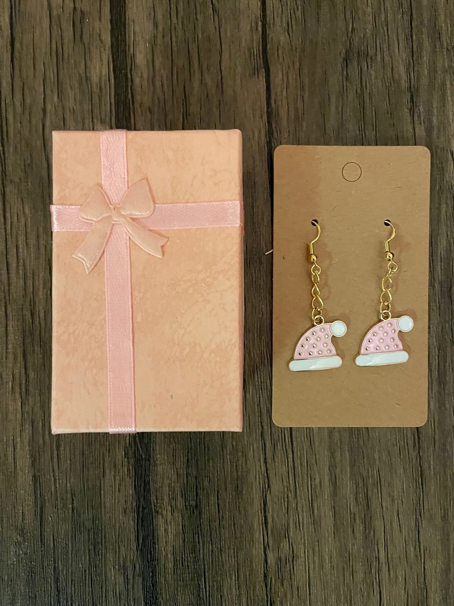 Pink Santa Hat Earrings with Gift Box