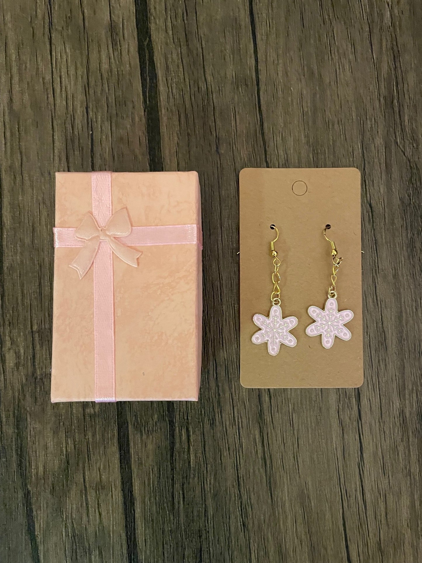 Pink Snowflake Earrings with Gift Box