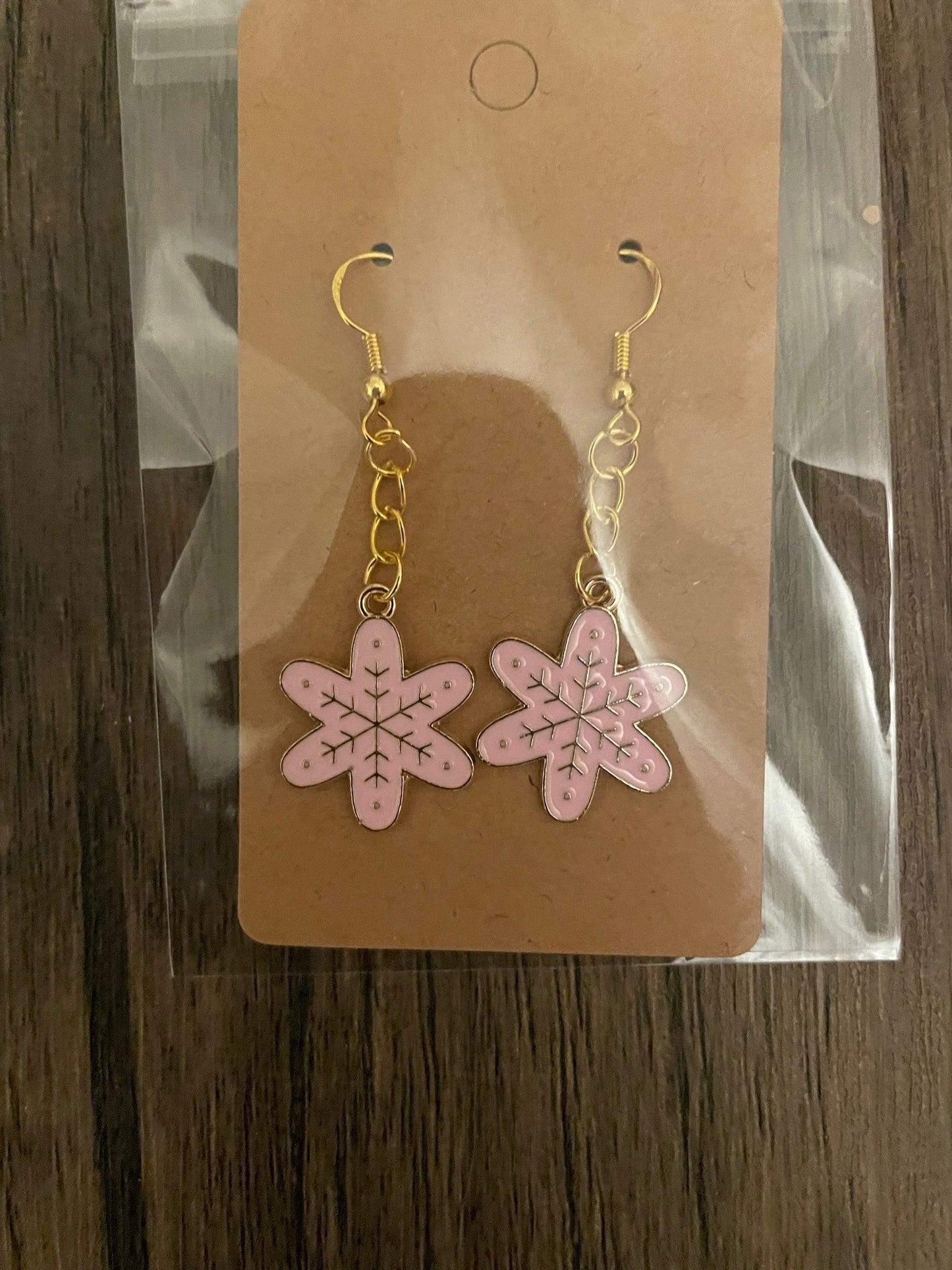 Pink Snowflake Earrings with Gift Box