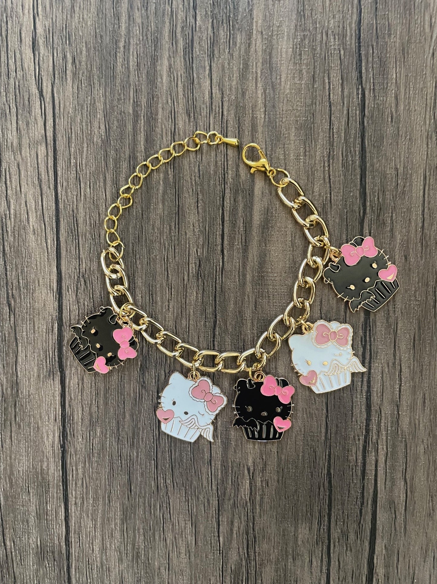 Hello Kitty Black and White Cupcake Charm Bracelet