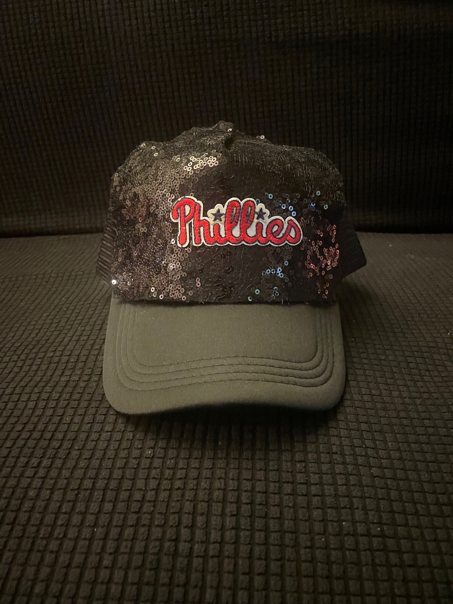 Phillies Black Sequin Hat with Word Logo