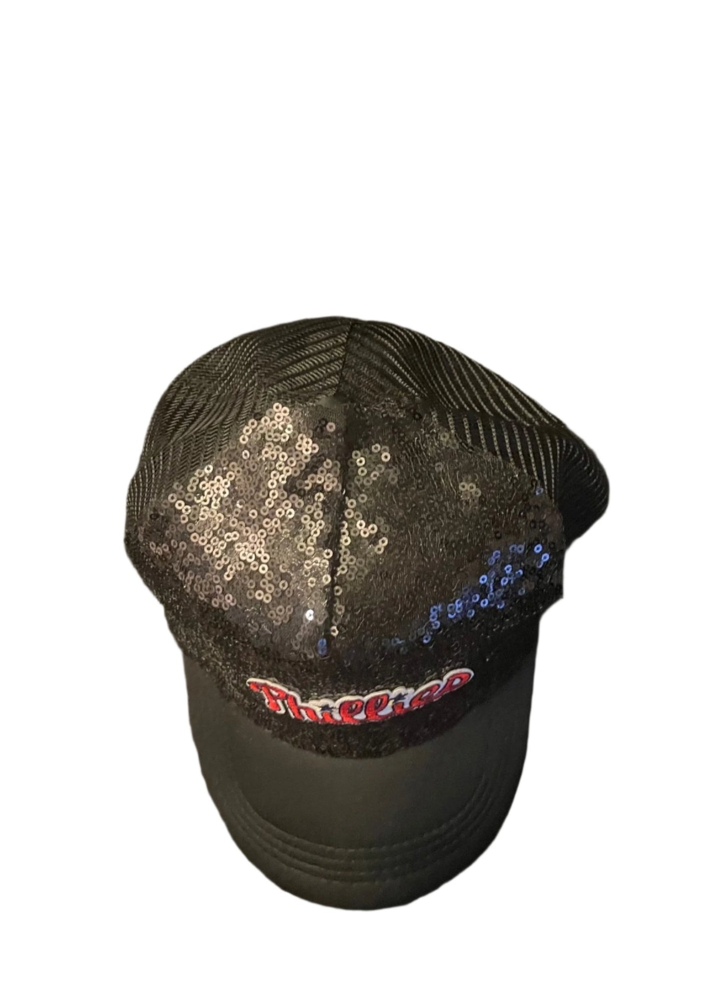 Phillies Black Sequin Hat with Word Logo
