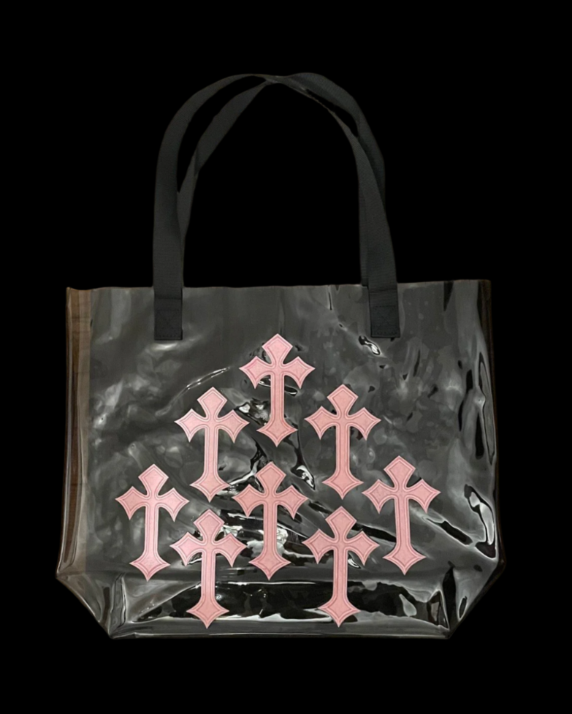 Pink Cross Holographic PVC Black Tote Bag