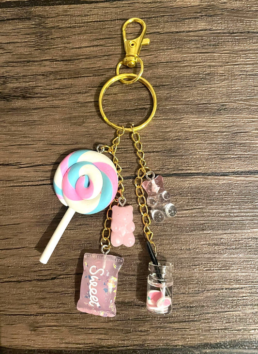 Love Candy Pink Lollipop and Gummy Bear Gold Bag Charm