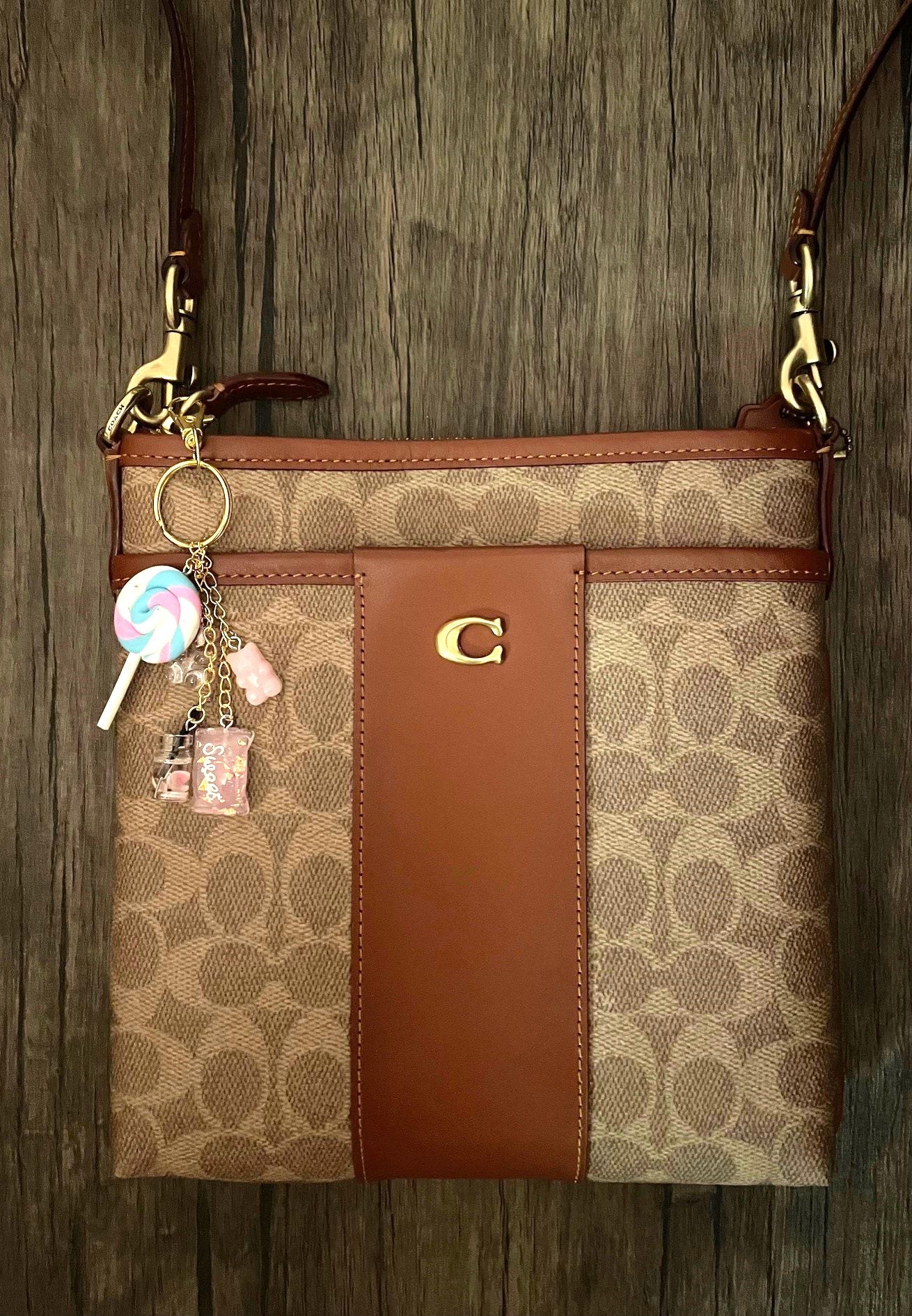 Love Candy Pink Lollipop and Gummy Bear Gold Bag Charm
