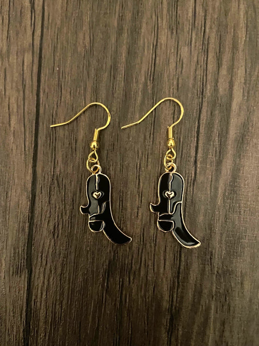 Black Cowboy Boot Earrings