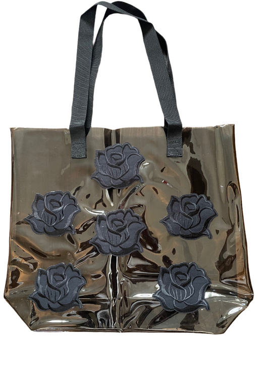 Gothic Black Roses Holographic PVC Black Tote Bag