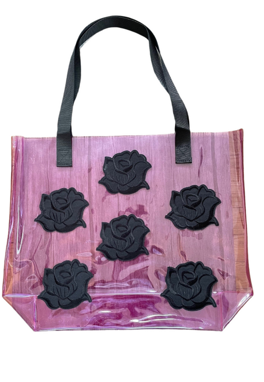 Gothic Black Roses Holographic PVC Violet Tote Bag