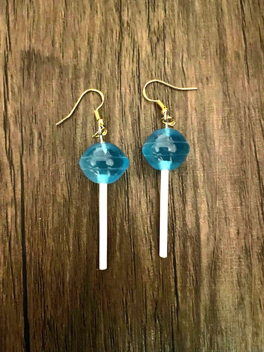 Love Candy Blue Lollipop Charm Earrings