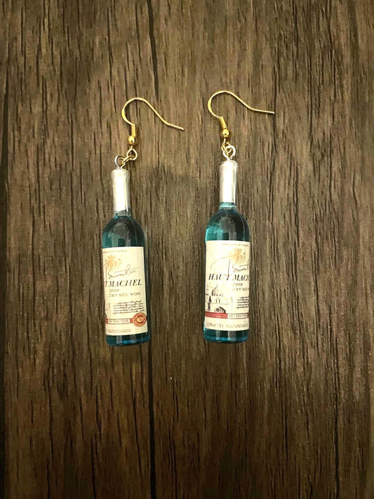 Love Wine Blue Bottle Charm Earrings