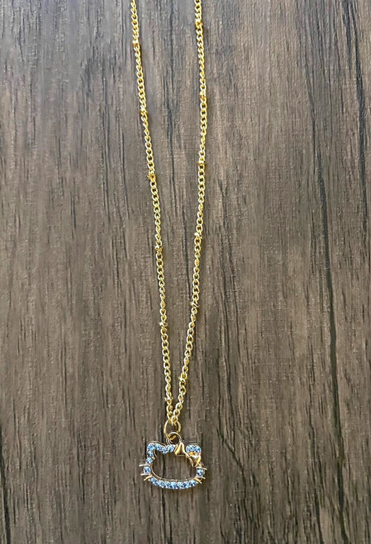 Blue Rhinestone Hello Kitty Charm Necklace