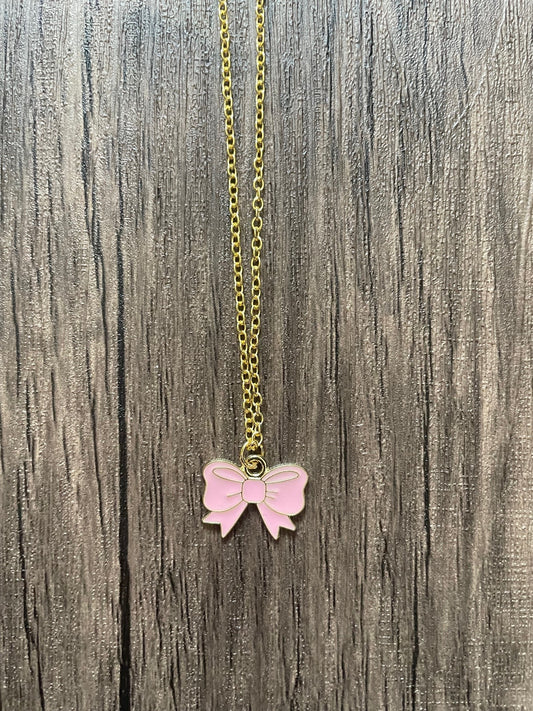 Dark Pink Bow Charm Necklace