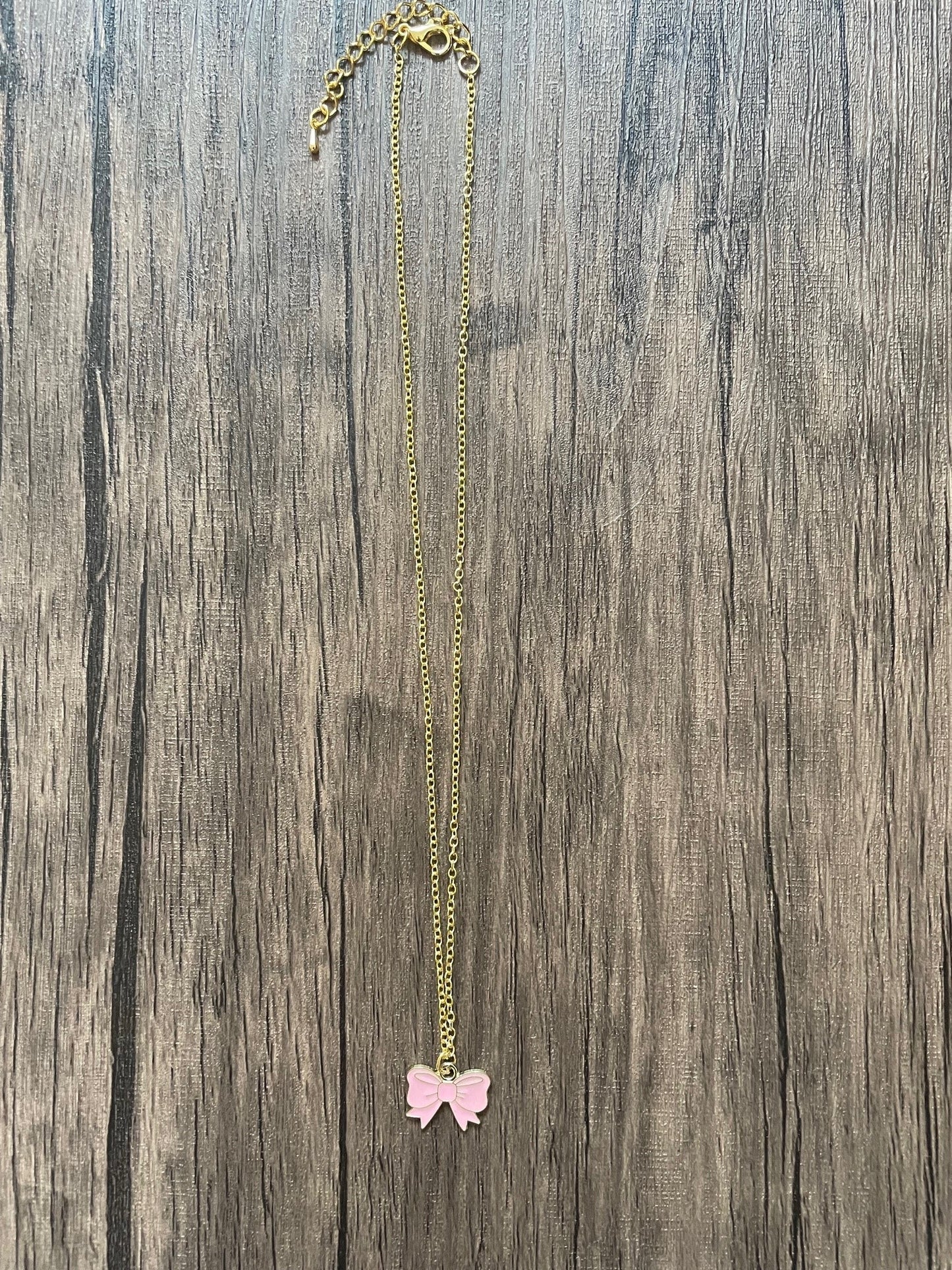 Dark Pink Bow Charm Necklace