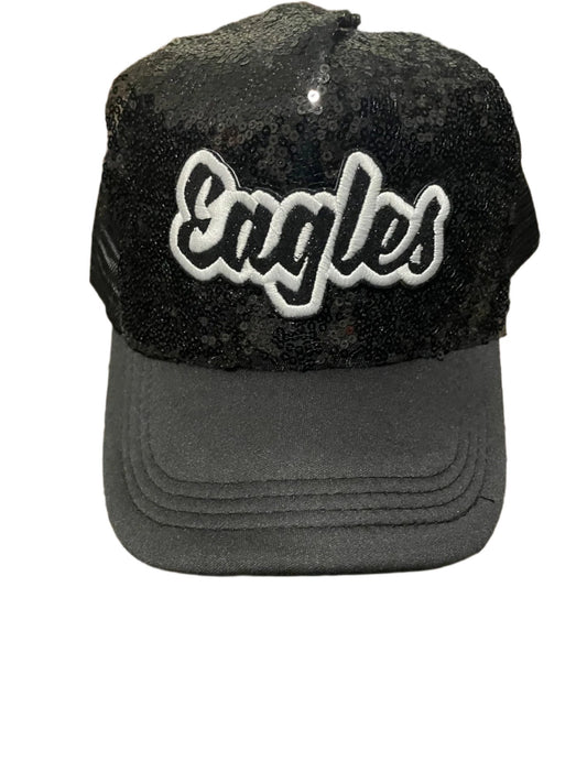 Eagles Black Sequin Hat with Word Logo