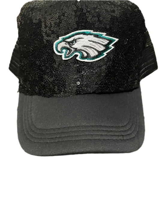 Eagles Black Sequin Hat with Bird Logo