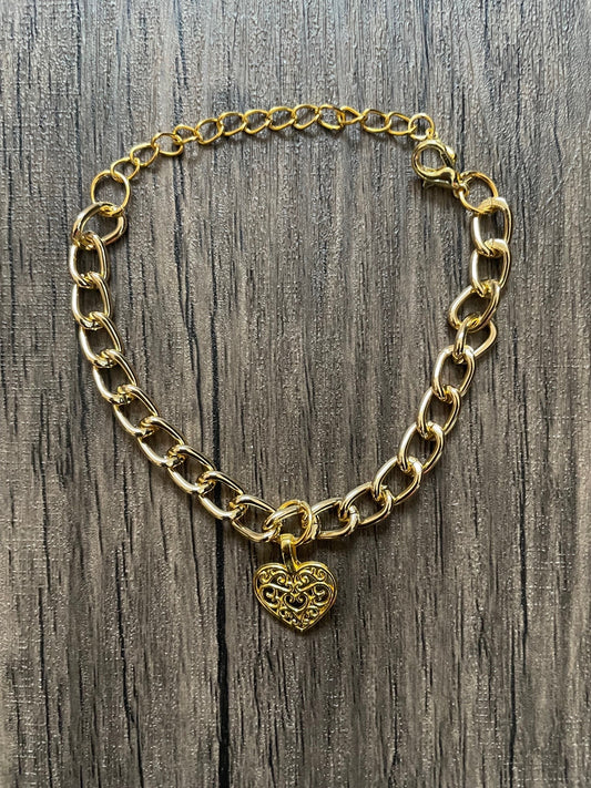 Gold Heart Charm Bracelet