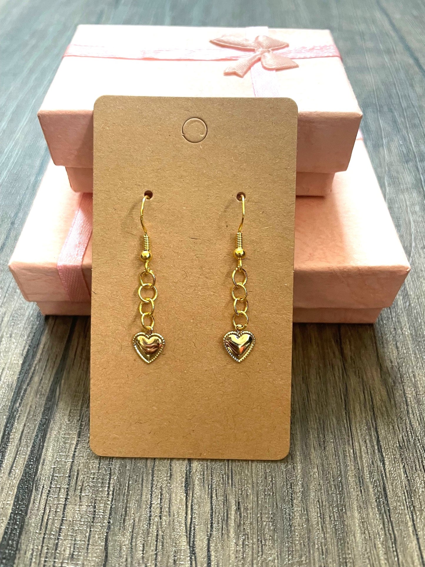Gold Heart Dangle Drop Earrings