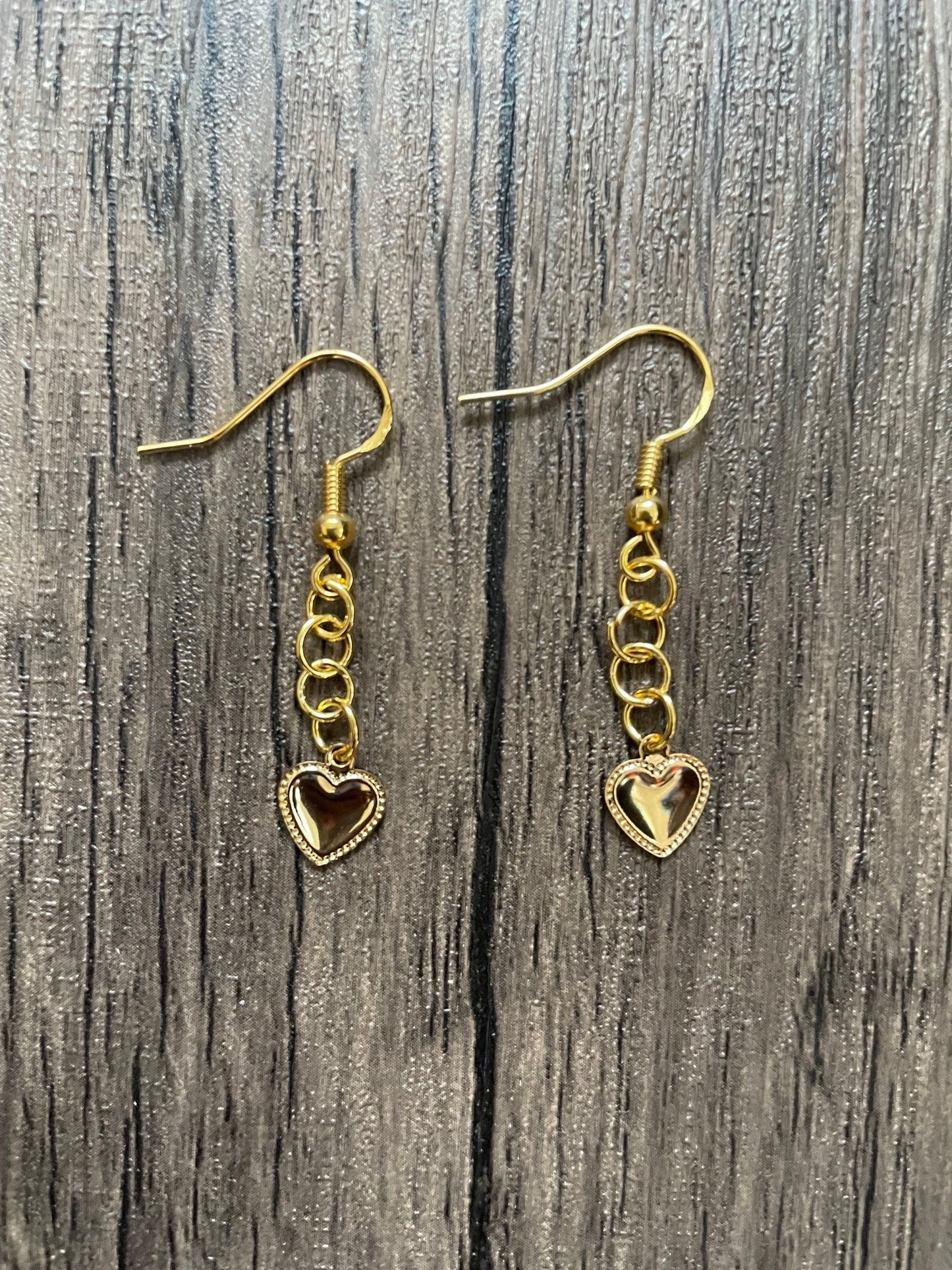 Gold Heart Dangle Drop Earrings