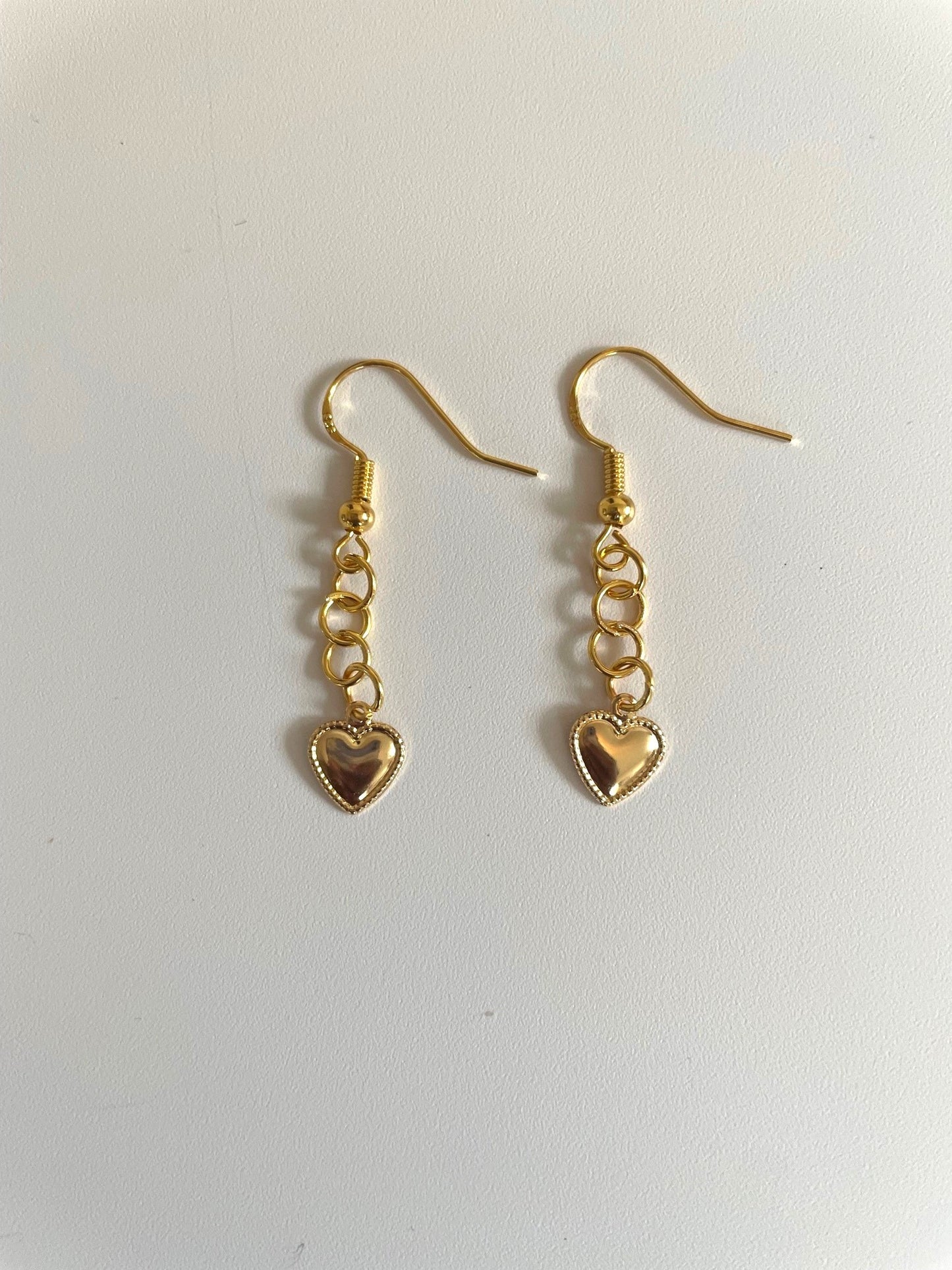 Gold Heart Dangle Drop Earrings