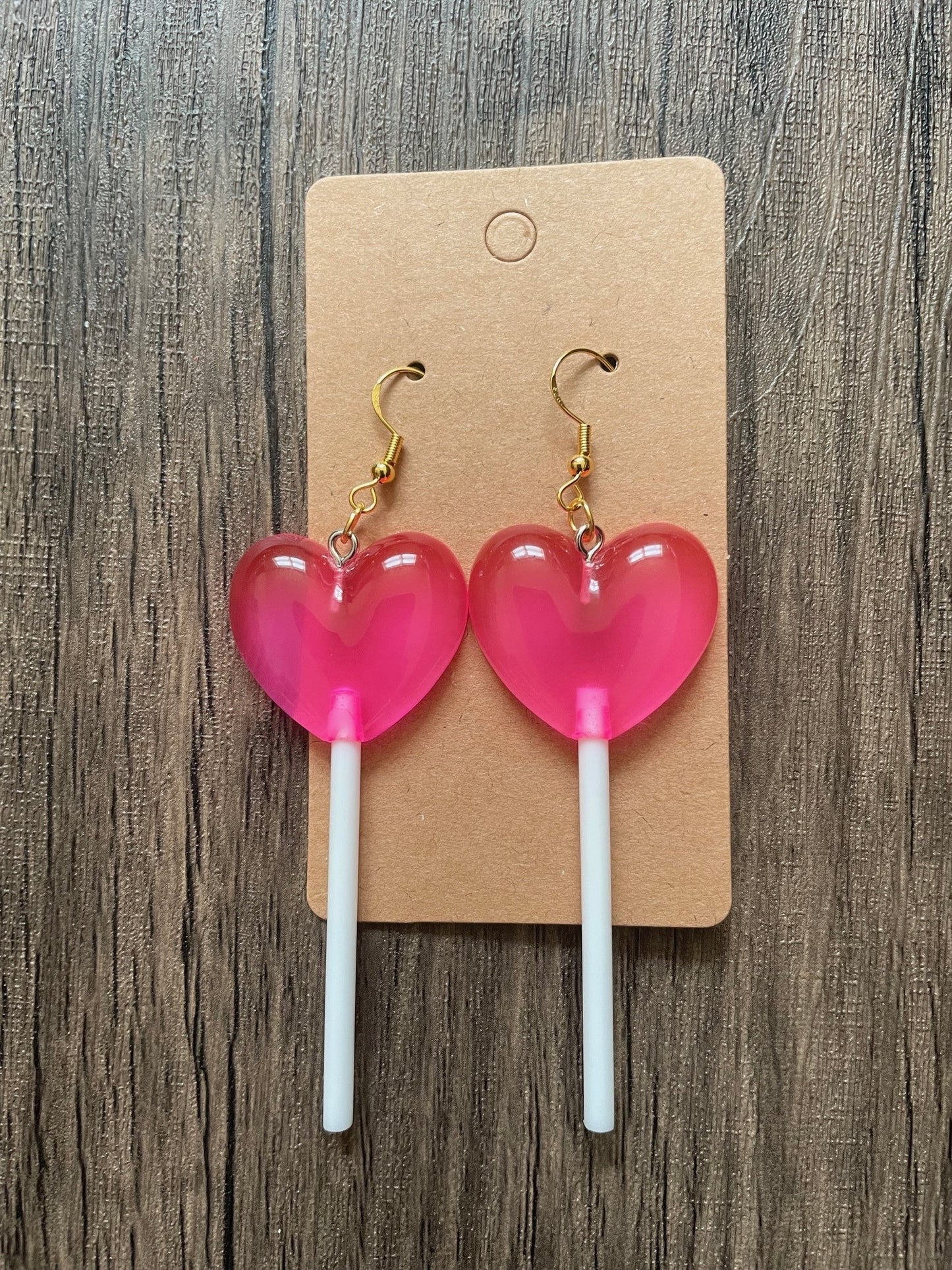 Love Candy Hot Pink Heart Shaped Lollipop Charm Earrings