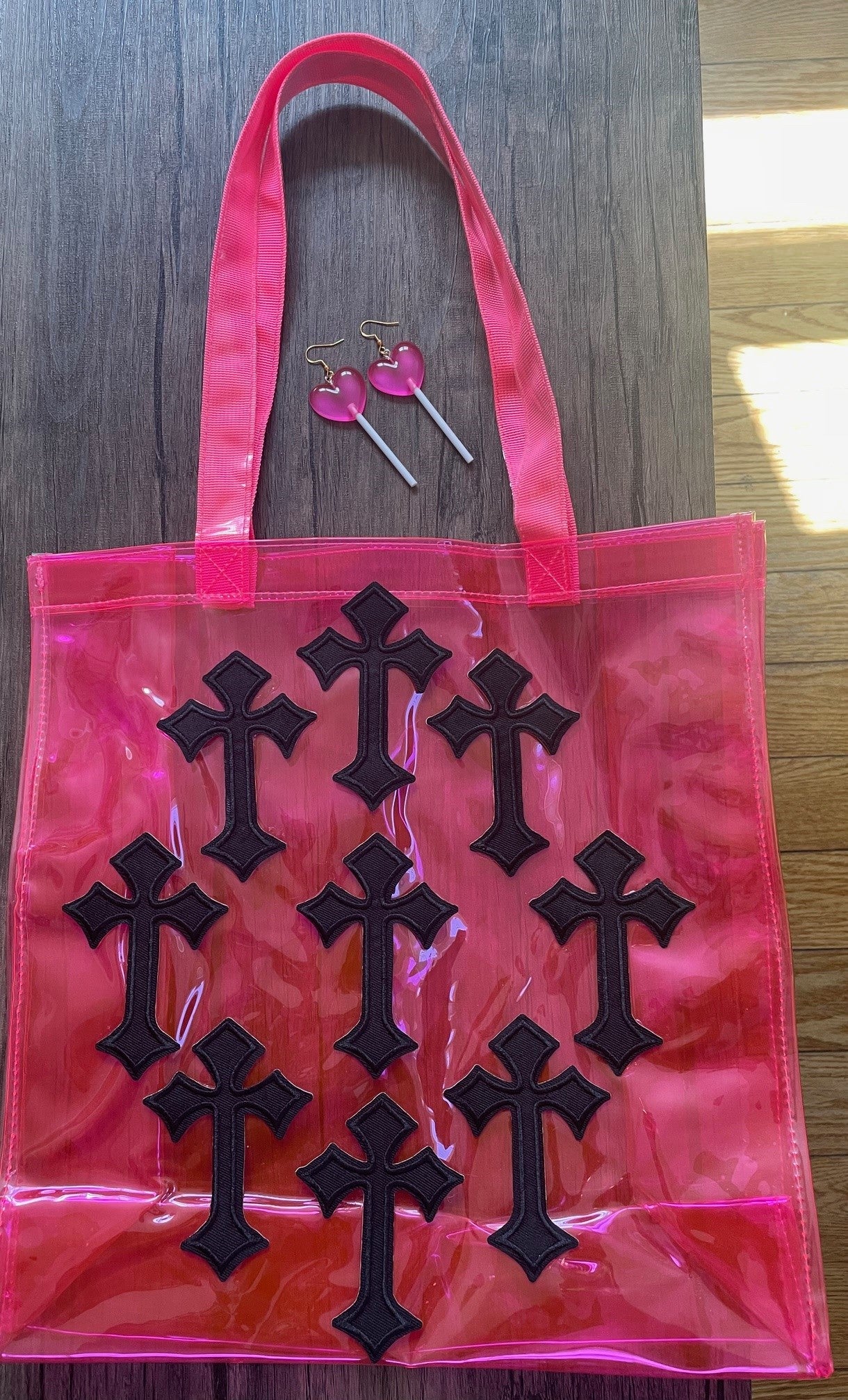 Love Candy Hot Pink Heart Shaped Lollipop Charm Earrings